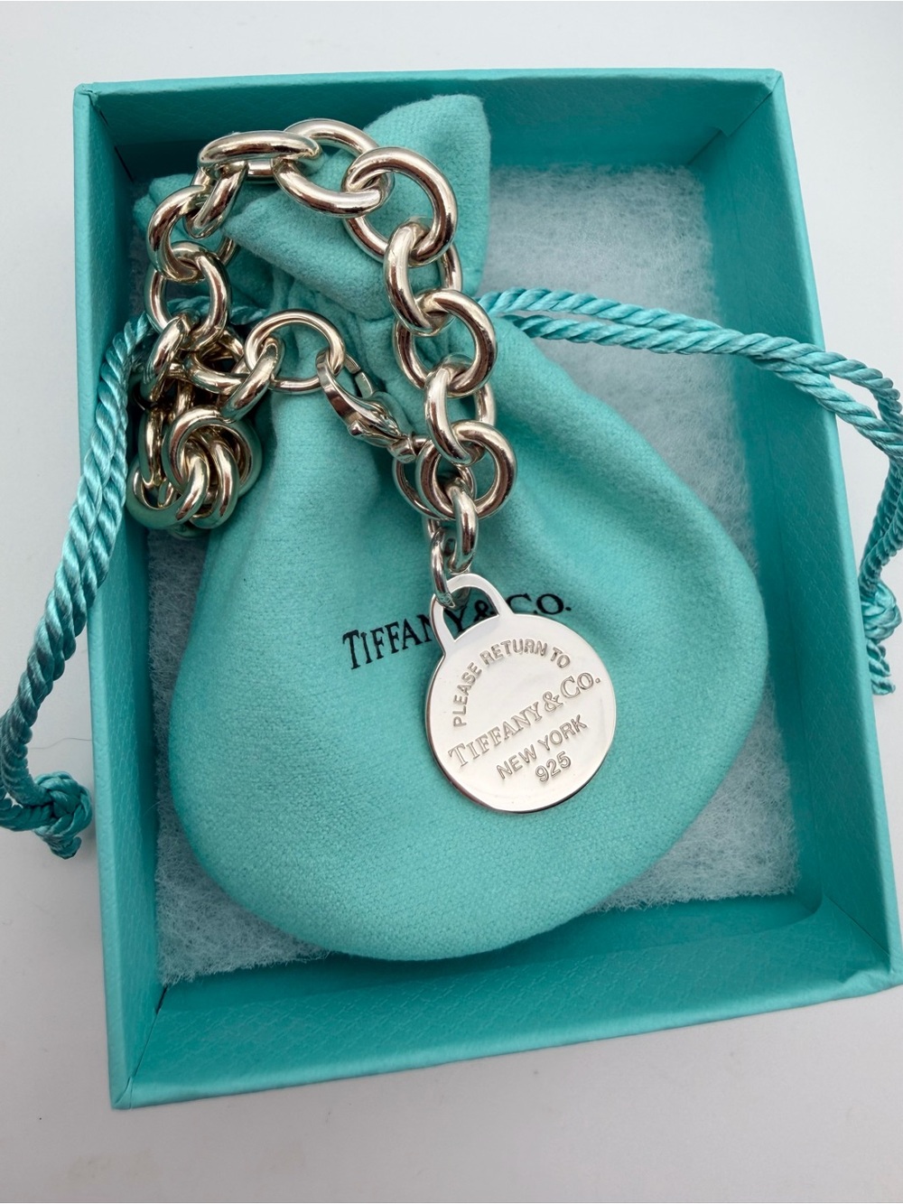 Tiffany & Co. round tag rtt charm bracelet 7.5” sterling silver